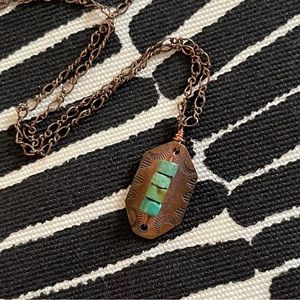 Vintage OOAK Genuine Turquoise and Copper Mini Pendant Necklace